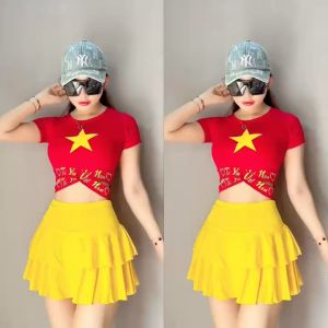 [Nhiều mẫu] Set Bộ Đồ Thể Thao Cờ Đỏ Sao Vàng Quần Váy Áo Bra Đồng Phục Tập Gym Yoga Aerobic