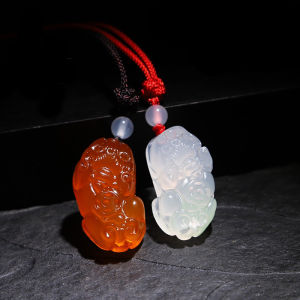 Natural High Ice Agate Small Pi Xiu Pendant Red Canary Stone Crystal Simplicity Childrens Bamboo Jade Pendant Bag Hanging Mobile Phone Charm