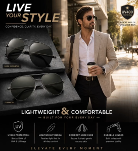 Design 8: Aviator Sunglasses – UV400 Classic Luxury Metal Frame Pilot Shades for Men & Women