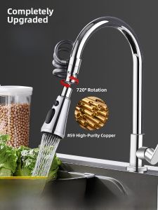 Kitchen Faucet Extender Anti-splash Drainboard Universal Rotatable Pull-out Spout Lengthened Connector Water-saving Device