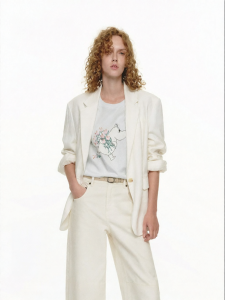 MO&Co. | Summer Linen and Silk Lightweight Notch Collar Padded Shoulders Suit