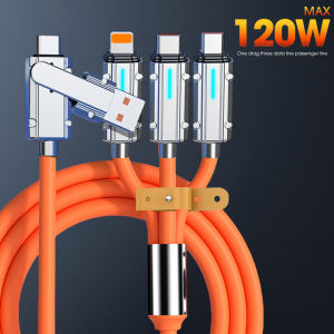 6A 120W Zinc Alloy 2 To 3 Super Fast Charging Data Cable Type C Micro USB IOS Notebook Quick Charger Cable for iPhone Samsung Xiaomi