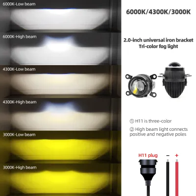 Super Bright Bi Led Lens Projector Car Headlight 3000K 4300K 6000K 12V 2Inch 3Inch Fog Light Universal Tricolor Fog Lamp Lens