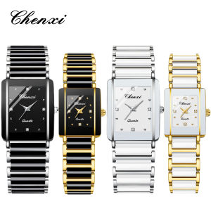 CHENXI นาฬิกาหรูหราสําหรับผู้ชายผู้หญิงนาฬิกาข้อมือคู่รักนาฬิกาควอตซ์สร้อยข้อมือเซรามิกสีขาวเงินแบบเรียบง่ายเรียบง่ายหรูหรา