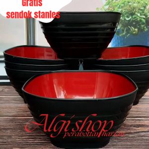 6Pcs Mangkuk kotak ramen garis tebal tahan panas