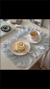 Striped Pink Blue Ruffle Placemats Set for Dining Table Cute Decorative Kitchen Table Settings for Everyday Family Use