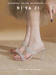 Crystal High Heels Diamond 2025 New Internet Famous French Style Sandals Fairy High Sensation Open Toe Women Shoes Fashionable