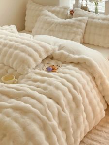 Mumi Winter Bunny Cashmere Fleece-lined Thickened Bed Four-Piece Princess Style Stuffed Milk Coral Fleece Bed Sheet Quilt Cover