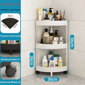 3 Tier Shelf Bathroom Shelf Organizer Movable Universal Wheels Space Saving Corner Triangle Small Shelf Stand for Bathroom