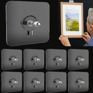 10Pcs Heavy Duty No Drill Screw Hooks / Self Adhesive Wall Storage Hook Rack / Traceless Photograph Mural Phase Frame Hang Hook / Tansparent Sticker Hook for Kitchen Bathroom