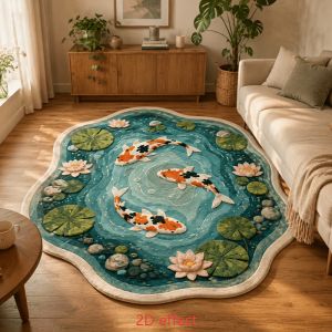 VIKAMA Irregular Rug 2D Koi Fish Pond Pattern Washable Anti Slip Floor Mat Modern Living Room Home Decor Carpet