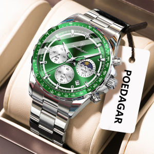 POEDAGAR Top Original Man Wristwatch Waterproof Stainless Steel Luminous Men Clock Chronograph Date Quartz Sports Mens Watches