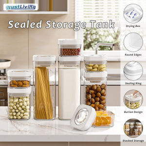 JustLiving 450ml/1.1L/1.7L/2.3L Airtight Dry Food Container Jar Canister Transparent Storage Kitchen Pantry Cereal Dispenser Square Plastic Airtight Jar Container Vacuum Canisters Food Sacks Dispenser