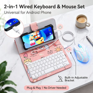 🔥HOT🔥 【🇵🇭 Stock&COD】Portable Wired Phone Keyboard Mouse Set With Leather Cove for 4.2-9inch Tablet for Realme Huawei Xiaomi Samsung Type-C/Micro-Usb