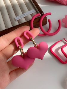 Pink Earrings for Women Korean Style Lover Flower Summer s925 Stud Earrings 2024 New Fashion Women Drop Earrings