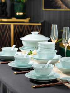 Celadon and White Porcelain Tableware Set Glazed Undercolor