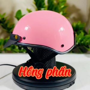 Mũ bảo hiểm nửa đầu RONA haly viền bạc hồng phấn bóng nón xe máy freesize cho nam và nữ - Rona Helmet