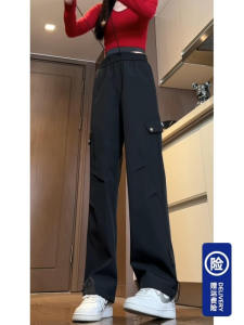 Womens Loose Outdoor Hiking Trousers Cargo Pants Straight Leg Folded Soldier Pants Spring Autumn Mountainous Polyester Fiber