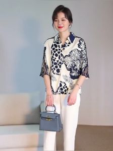 LUXURY Queen 2023 Embroidered Summer Fashion Chiffon Plus Size Shirt Fashion Set Moms Womens Top Short Sleeve Blouse