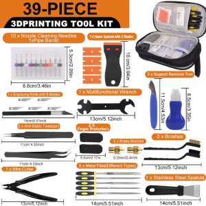 3D Printer Tool Kit 39PCS Maintenance with Nozzle Cleaning Tools Scraper Brushes File Set Cutter Knife for FDM/SLA Printers