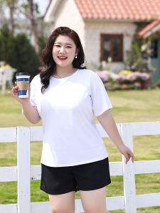 plus Size Womens White Loose T-shirt Womens Short-Sleeved Summer Plus Size Ladies Pure Color Cotton Belly-Covering Coat Small Shirt
