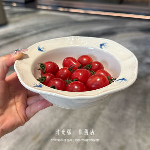 Retro Hand-Painted Ceramic Soup Bowl Salad Bowl Underglaze Color Self-Kept by the Owner for Dining Utensils Chinese Blue Swallow