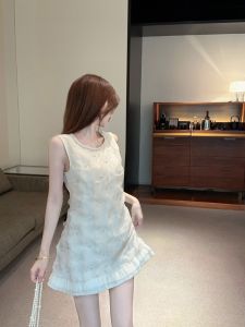 GUZILIAN | Summer French Diamond Embellished Pleated Sleeveless Vest Dress Short Elegant Ladylike Womens Fashion Mini Skirt Gown