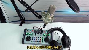 Siborie【COD】Paket lengkap H300+U87(48V)+H7 Full set soundcard mic headphone 3 in 1 Pengiriman cepat