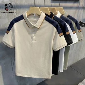 Polo Shirt Mens Stand Up Collar T-shirt Mens Plus Size Mens Summer Patchwork Lapel Top