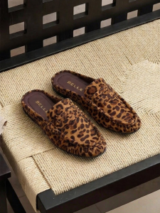 Belle | Mall Same Style Autumn New Leopard Genuine Leather Mules