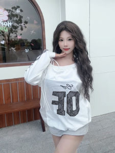 Stylish Chic Sweatshirt Womens Spring & Fall Thin 2024 New Arrival Loose Lace-up Oblique Shoulder American Retro Tops Trendy