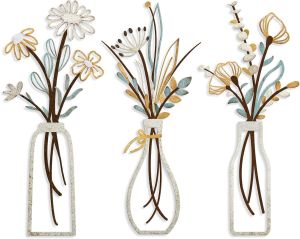3 Pieces Metal Flowers Wall Art- Rustic Farmhouse Decor Minimalist Decor for Living Room Bathroom Bedroom Dining Housewarming