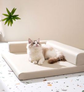 Luxury All Sides Faux leather Rectangle Pet Bed Orthopedic Dog Bed Removable Washable Cover