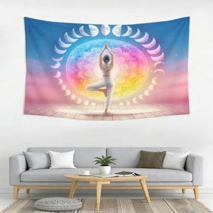 VIKAMA Yoga Moon Phase Tapestry Chakra Lotus Mandala Wall Hanging Bedroom Yoga Room Meditation Home Decoration