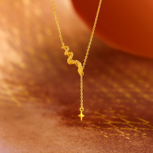 ZHOU LIU FU 周六福 999 24K Solid Gold Necklace Snake Pendant Necklace Chinese Zodiac Animal Chain Necklace for Women Mom Daughter Birthday New Year 40+5cm A0613100