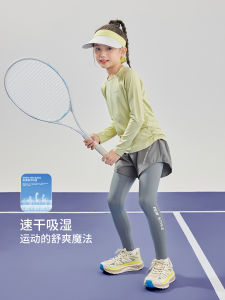 Girls Sports Training Set Quick Dry Running Yoga Badminton Outfit Childrens Outdoor Clothing Three-quarter Length Trousers