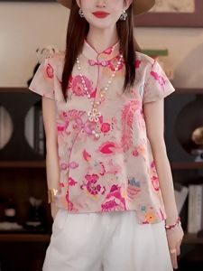 Áo Sơ Mi Nữ Tay Ngắn Dáng Rộng Phong Cách Trung Hoa Mới Mùa Hè 2025 Cao Cấp Sang Trọng Đa Năng Thời Trang Thường Ngày