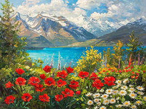 Tranh Thêu Kim Cương Spring Mountain 2025 Thêu Tay Hoàn Toàn Phong Cảnh Hiện Đại Hình Vuông/tròn Kim Cương Nhựa Tranh Thêu Chữ Thập Quà Tặng