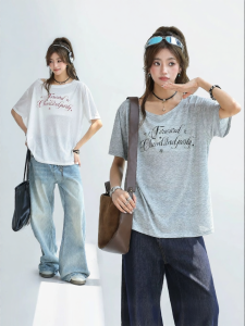 CHANT2nd | Cool Breathable Lyocell Printed Off-Shoulder Short Sleeve T-Shirt