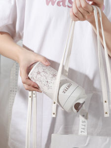 Connas 2024 New High Aesthetic Ceramic Inner Large Capacity Coffee Cup Portable Outdoor Water Cup with Carrying Rope Insulated Thermos