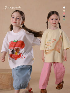 Original Illustration Collaborative Short Sleeve T-Shirt for Girls Baby Children Fashionable Top Cotton Pure Summer Wear