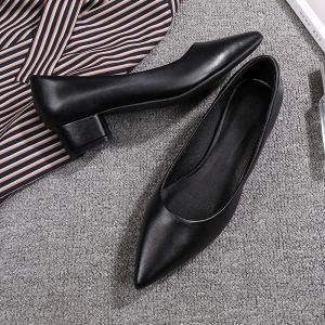 Black Formal Air Stewardess High Heels Womens Comfortable Soft Leather Shoes round Toe Chunky Heel Bank Staff Fashionable Single Shoes
