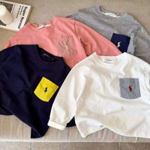 Long Sleeve Cotton T-Shirt for Children Spring New Style Kids Fashion Brand Pure Cotton Pocket Tee Girls Base Shirt Boys