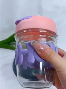 Storix Food Grade Cute HoHo Bottles Cup Mug with Straw 350ml Drinking Glass Heat Resistant for Coffee Juice