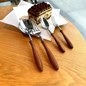 Japanese Style Ins Yellow Rosewood Handle 304 Stainless Steel Western Cutlery Set Home Use Soup Spoon Steak Fork Dining Utensils