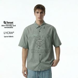 Jack Jones | Letter Printed Breathable Tencel Mens Short Sleeve Shirt