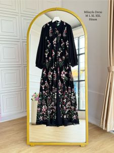 JNH - Mikayla Dress Gamis Terbaru Kondangan / Gamis Ceruty Baby Doll Mix Tille Garden / Dress Elegan Wanita Masa Kini