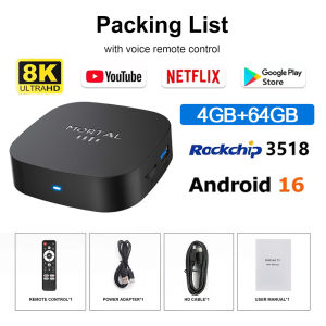 2026 New T1+ 8K HD TV Box Android 16.0 RK3518 Quad Core 8GB RAM 128GB ROM Dual Wifi6 for Netflix YouTube Streaming TV Box
