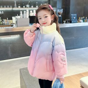 Thickened down Cotton Jacket for Girls Baby Waterproof Winter Coat Korean Style Childrens Padded Coat Warm round Neck Zipper