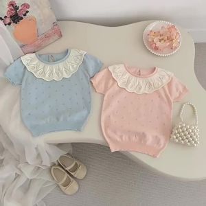 18M-7Y Kids T-shirt 2026 Summer Baby Knitwear Sweet Hollow-out Girls Knit Tee Loose Ventilate Children Clothes